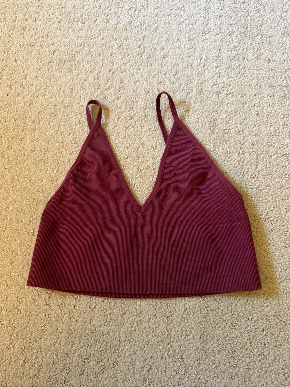 By Together Ribbed V-Neck Crop Bralette in Wine
